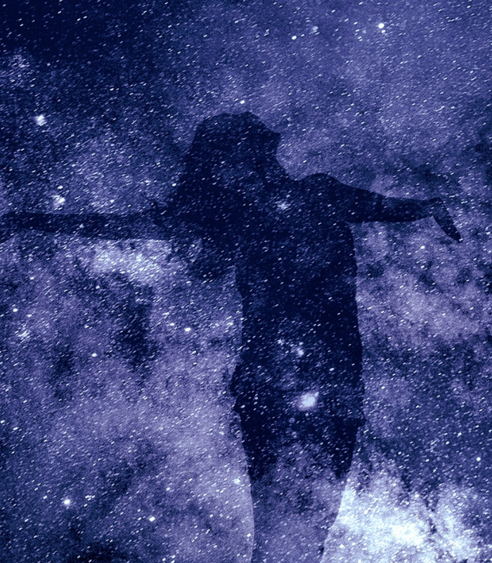 Silhueta de um perfil humano preenchida por um céu estrelado, representando o inconsciente